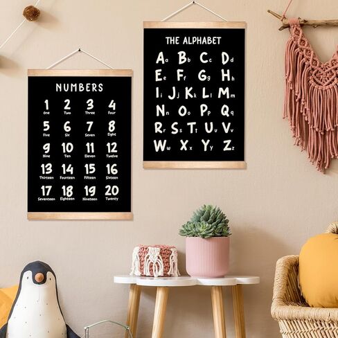 Alphabet and Numbers Educational Chart Set of 2 for Classroom Decor,Colorful Educational Poster for Toddlers 1-3,Toddler Learning Poster for Ages 3-5 for Nursery Playroom,Classroom Must Haves (Black) in Kuwait