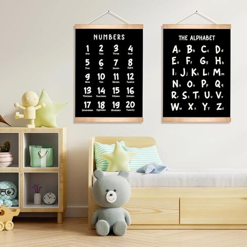 Alphabet and Numbers Educational Chart Set of 2 for Classroom Decor,Colorful Educational Poster for Toddlers 1-3,Toddler Learning Poster for Ages 3-5 for Nursery Playroom,Classroom Must Haves (Black) in Kuwait