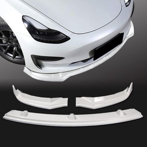 Q1-TECH, 5-Piece Front Bumper Lip + Side Skirt Rocker Winglet Canard Diffuser Wing Compatible with 2017 2018 2019 2020 2021 2022 2023 Tesla Model 3, Front Lip Spoiler Splitter ABS (Painted White) in Saudi Arabia