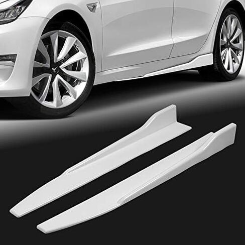 Q1-TECH, 5-Piece Front Bumper Lip + Side Skirt Rocker Winglet Canard Diffuser Wing Compatible with 2017 2018 2019 2020 2021 2022 2023 Tesla Model 3, Front Lip Spoiler Splitter ABS (Painted White) in Saudi Arabia