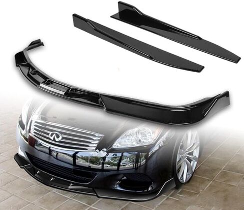 5pcs Combo Front Bumper Body Kit Lip + Side Skirt Extensions Diffuser Compatible with 2008-2013 Infiniti G37 Coupe/2DR Only 2009 2010 2011 2012 (Painted Black) in Saudi Arabia