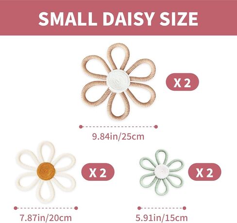 cntjv 6 Pcs Boho Daisy Wall Decor Pink Floral Macrame Wall Hanging Set 3 Mixed Size Cute Small Flower Art or Home Girls Room Nursery Classroom (Classic Pink) in Kuwait