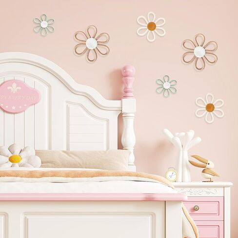 cntjv 6 Pcs Boho Daisy Wall Decor Pink Floral Macrame Wall Hanging Set 3 Mixed Size Cute Small Flower Art or Home Girls Room Nursery Classroom (Classic Pink) in Kuwait