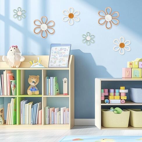 cntjv 6 Pcs Boho Daisy Wall Decor Pink Floral Macrame Wall Hanging Set 3 Mixed Size Cute Small Flower Art or Home Girls Room Nursery Classroom (Classic Pink) in Kuwait