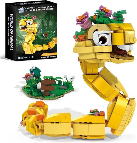 Snake Toy, 681 Pieces Forest Exploration Theme, Yellow Snake Display Ornament with Flowers, Desktop Decoration Gift for Kids Ages 6-12+ in Saudi Arabia