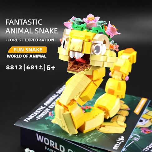 Snake Toy, 681 Pieces Forest Exploration Theme, Yellow Snake Display Ornament with Flowers, Desktop Decoration Gift for Kids Ages 6-12+ in Saudi Arabia