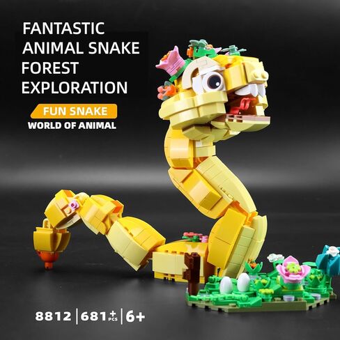 Snake Toy, 681 Pieces Forest Exploration Theme, Yellow Snake Display Ornament with Flowers, Desktop Decoration Gift for Kids Ages 6-12+ in Saudi Arabia