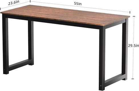 Decoholic 55 Inch Computer Desk, Home & Office PC Laptop Study Writing Table Workstation with Leg Bars, Modern Simple Industrial Style, Rustic Brown in Saudi Arabia