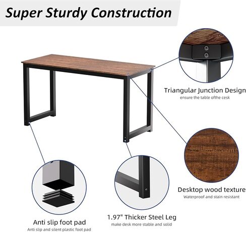 Decoholic 55 Inch Computer Desk, Home & Office PC Laptop Study Writing Table Workstation with Leg Bars, Modern Simple Industrial Style, Rustic Brown in Saudi Arabia