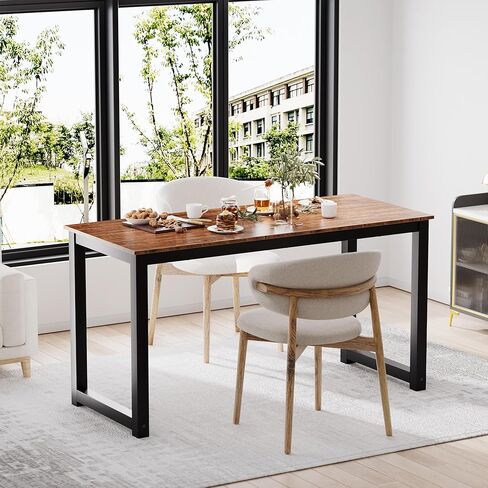 Decoholic 55 Inch Computer Desk, Home & Office PC Laptop Study Writing Table Workstation with Leg Bars, Modern Simple Industrial Style, Rustic Brown in Saudi Arabia