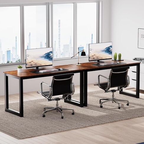 Decoholic 55 Inch Computer Desk, Home & Office PC Laptop Study Writing Table Workstation with Leg Bars, Modern Simple Industrial Style, Rustic Brown in Saudi Arabia