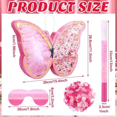 مجموعة Zhanmai الصغيرة على شكل فراشة عباد الشمس Piñata Girl تتضمن 15.4 × 11.3 × 2 بوصة عصا الخفافيش Piñata الوردي وقناع معصوب العينين للفتيات لوازم حفلات أعياد الميلاد (فراشة) in Kuwait