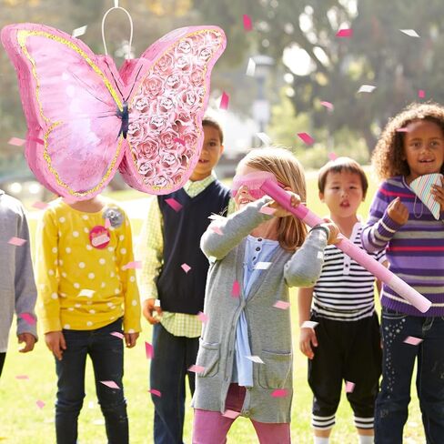 مجموعة Zhanmai الصغيرة على شكل فراشة عباد الشمس Piñata Girl تتضمن 15.4 × 11.3 × 2 بوصة عصا الخفافيش Piñata الوردي وقناع معصوب العينين للفتيات لوازم حفلات أعياد الميلاد (فراشة) in Kuwait