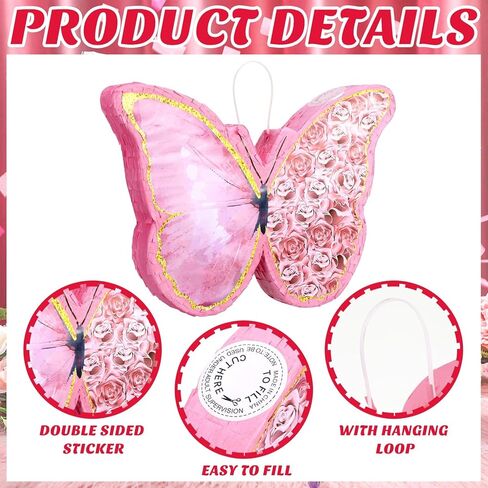 مجموعة Zhanmai الصغيرة على شكل فراشة عباد الشمس Piñata Girl تتضمن 15.4 × 11.3 × 2 بوصة عصا الخفافيش Piñata الوردي وقناع معصوب العينين للفتيات لوازم حفلات أعياد الميلاد (فراشة) in Kuwait