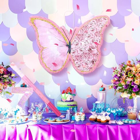 مجموعة Zhanmai الصغيرة على شكل فراشة عباد الشمس Piñata Girl تتضمن 15.4 × 11.3 × 2 بوصة عصا الخفافيش Piñata الوردي وقناع معصوب العينين للفتيات لوازم حفلات أعياد الميلاد (فراشة) in Kuwait