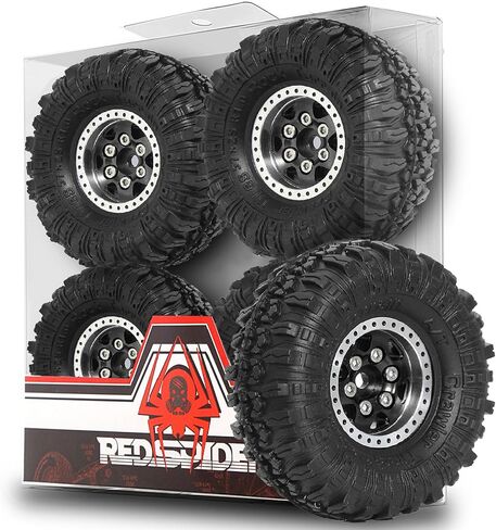 REDSPIDER 1.0 Beadlock Wheels and Crawler Tires 4pcs Aluminum Rim for RC Crawler Axial SCX24 Gladiator Bronco C10 Deadbolt FCX24 (Black) in Saudi Arabia