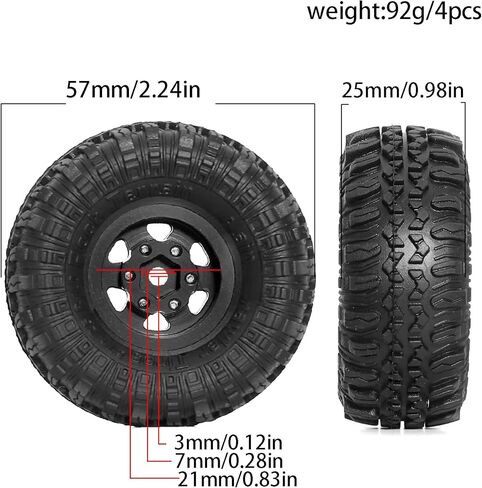 REDSPIDER 1.0 Beadlock Wheels and Crawler Tires 4pcs Aluminum Rim for RC Crawler Axial SCX24 Gladiator Bronco C10 Deadbolt FCX24 (Black) in Saudi Arabia