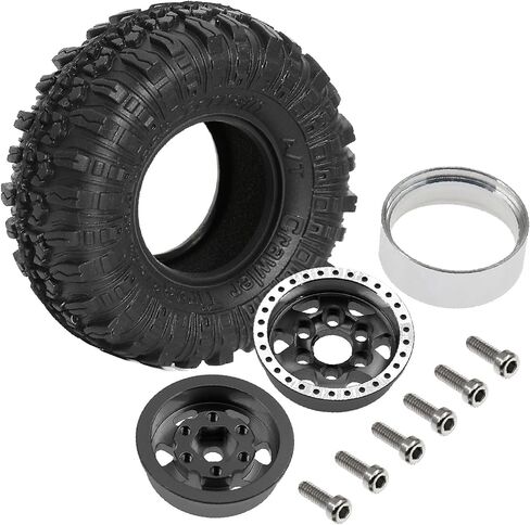 REDSPIDER 1.0 Beadlock Wheels and Crawler Tires 4pcs Aluminum Rim for RC Crawler Axial SCX24 Gladiator Bronco C10 Deadbolt FCX24 (Black) in Saudi Arabia