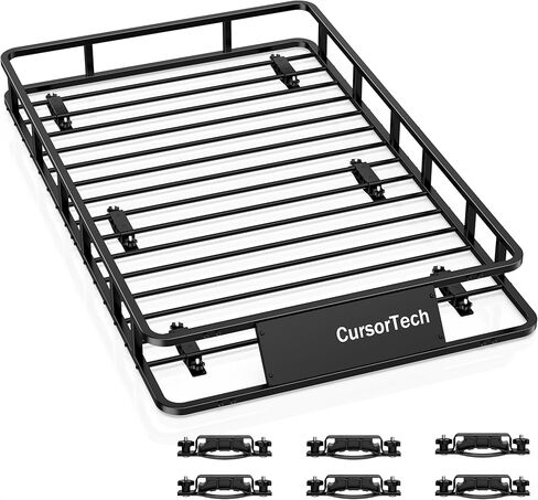 Roof Rack Basket 300LB Universal 64"x 39" Heavy Duty Metal Steel Rooftop Cargo Carrier with 6 U-Bolts Luggage Holder Storage Accessories for SUV, Truck, Pickup, Off-Road, Sedan in Saudi Arabia
