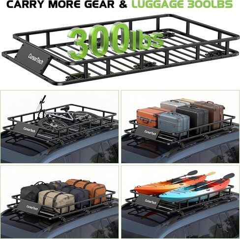 Roof Rack Basket 300LB Universal 64"x 39" Heavy Duty Metal Steel Rooftop Cargo Carrier with 6 U-Bolts Luggage Holder Storage Accessories for SUV, Truck, Pickup, Off-Road, Sedan in Saudi Arabia