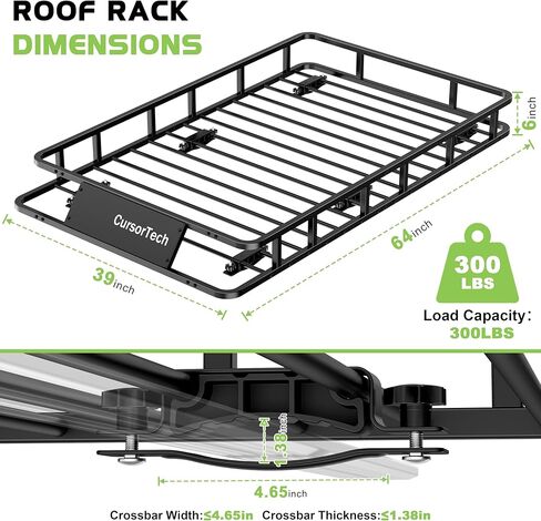 Roof Rack Basket 300LB Universal 64"x 39" Heavy Duty Metal Steel Rooftop Cargo Carrier with 6 U-Bolts Luggage Holder Storage Accessories for SUV, Truck, Pickup, Off-Road, Sedan in Saudi Arabia