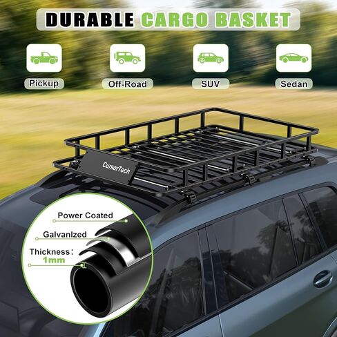 Roof Rack Basket 300LB Universal 64"x 39" Heavy Duty Metal Steel Rooftop Cargo Carrier with 6 U-Bolts Luggage Holder Storage Accessories for SUV, Truck, Pickup, Off-Road, Sedan in Saudi Arabia