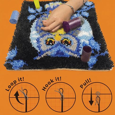 Manzapu Latch Hook Kits for Adults Beginner, 12x12 inch - 30x30 cm Cute Small Shaggy Rug Making Kits with Pre-Cut Yarn, Coded Canvas ＆ Crochet Hook Tool - Relaxing DIY Craft Gift in Saudi Arabia