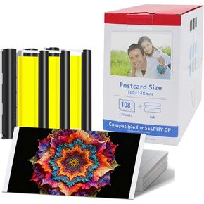 Compatible With Canon Selphy CP1500/CP1300/CP1300-4x6 Inch Glossy Photo Paper 108 Sheets Papers & 3 Inks, Waterproof, Fingerprint-resistan in Saudi Arabia
