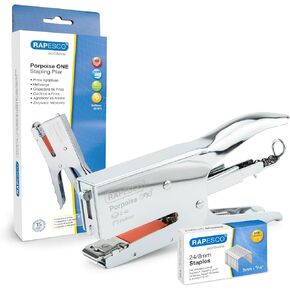 Rapesco 1794 Porpoise ONE Bypass Stapling Plier with 1000 Staples, Type 24 High-Capacity 5/16", 45 Sheet Capacity, All Metal One Size Plier with Bypass Stapling System, Chrome in Saudi Arabia