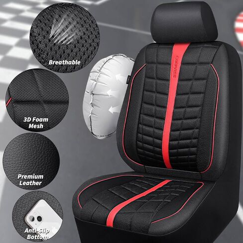 CAR PASS 3D Air Mesh Seat Covers for Car, Leather Car Seat Cover Front Seats,Breathable Foam Premium Leather Mesh Front Seat Covers Universal Fit for Cars Sedans Trucks Vans SUVs, Black Red in Saudi Arabia