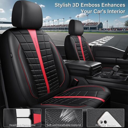 CAR PASS 3D Air Mesh Seat Covers for Car, Leather Car Seat Cover Front Seats,Breathable Foam Premium Leather Mesh Front Seat Covers Universal Fit for Cars Sedans Trucks Vans SUVs, Black Red in Saudi Arabia