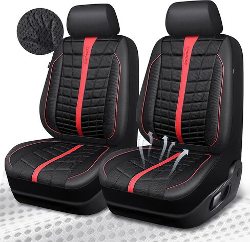 CAR PASS 3D Air Mesh Seat Covers for Car, Leather Car Seat Cover Front Seats,Breathable Foam Premium Leather Mesh Front Seat Covers Universal Fit for Cars Sedans Trucks Vans SUVs, Black Red in Saudi Arabia