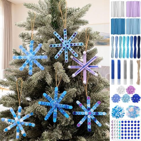 Jetec 25 Set Christmas Snowflake Craft Kit for Kids 6 Styles Christmas Ornament Make Your Own Snowflake with Pom Poms, Glitter Pens, Sequins, Diamond Sticker, Buttons, Cotton Thread for Xmas Tree in Saudi Arabia