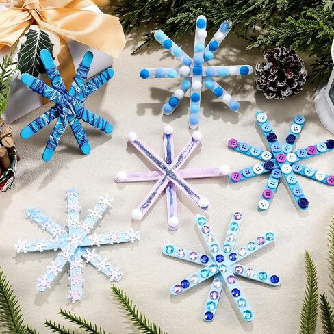 Jetec 25 Set Christmas Snowflake Craft Kit for Kids 6 Styles Christmas Ornament Make Your Own Snowflake with Pom Poms, Glitter Pens, Sequins, Diamond Sticker, Buttons, Cotton Thread for Xmas Tree in Saudi Arabia