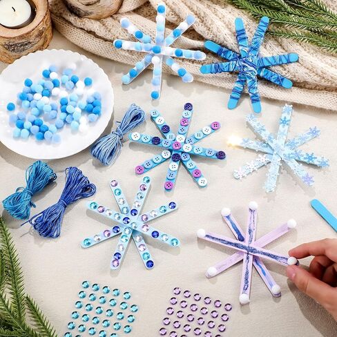 Jetec 25 Set Christmas Snowflake Craft Kit for Kids 6 Styles Christmas Ornament Make Your Own Snowflake with Pom Poms, Glitter Pens, Sequins, Diamond Sticker, Buttons, Cotton Thread for Xmas Tree in Saudi Arabia