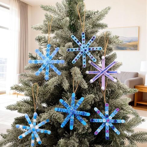 Jetec 25 Set Christmas Snowflake Craft Kit for Kids 6 Styles Christmas Ornament Make Your Own Snowflake with Pom Poms, Glitter Pens, Sequins, Diamond Sticker, Buttons, Cotton Thread for Xmas Tree in Saudi Arabia