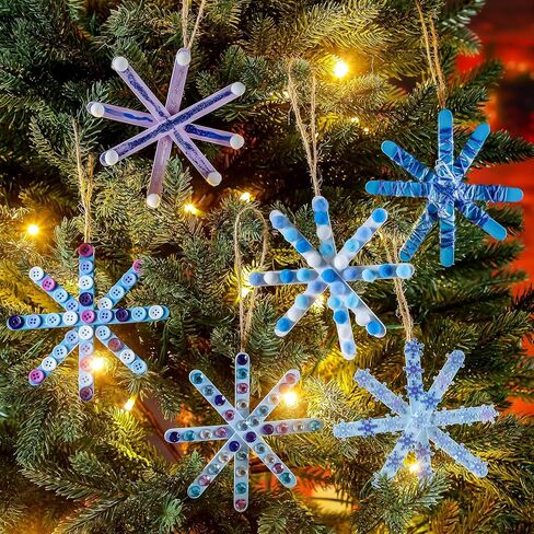 Jetec 25 Set Christmas Snowflake Craft Kit for Kids 6 Styles Christmas Ornament Make Your Own Snowflake with Pom Poms, Glitter Pens, Sequins, Diamond Sticker, Buttons, Cotton Thread for Xmas Tree in Saudi Arabia