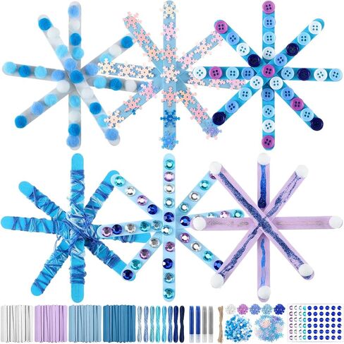 Jetec 25 Set Christmas Snowflake Craft Kit for Kids 6 Styles Christmas Ornament Make Your Own Snowflake with Pom Poms, Glitter Pens, Sequins, Diamond Sticker, Buttons, Cotton Thread for Xmas Tree in Saudi Arabia