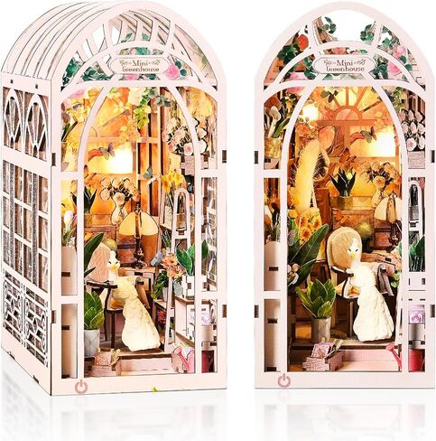 مجموعة زوايا الكتب DIY، ديكور رف كتب مصغر مع أضواء LED، مجموعة حرف خشبية مقطوعة بالليزر للبالغين، هدية إبداعية لعيد الميلاد، عيد الميلاد، غرفة زهور الدفيئة in Kuwait