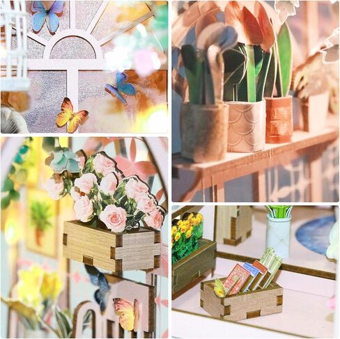 مجموعة زوايا الكتب DIY، ديكور رف كتب مصغر مع أضواء LED، مجموعة حرف خشبية مقطوعة بالليزر للبالغين، هدية إبداعية لعيد الميلاد، عيد الميلاد، غرفة زهور الدفيئة in Kuwait