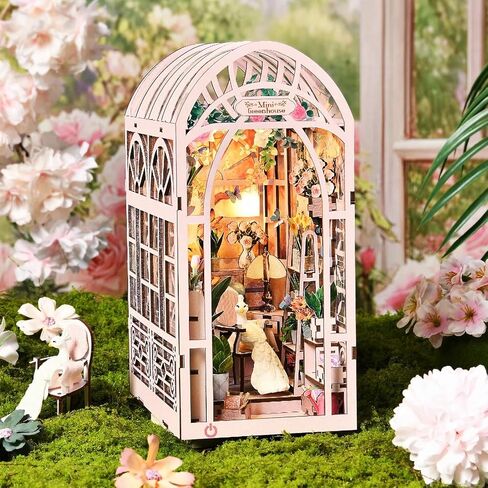 مجموعة زوايا الكتب DIY، ديكور رف كتب مصغر مع أضواء LED، مجموعة حرف خشبية مقطوعة بالليزر للبالغين، هدية إبداعية لعيد الميلاد، عيد الميلاد، غرفة زهور الدفيئة in Kuwait