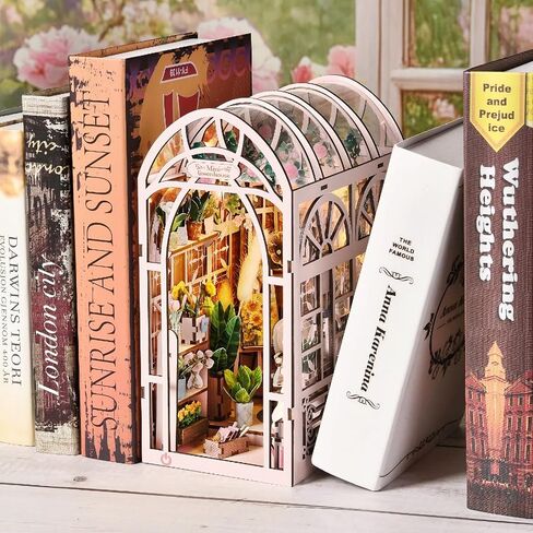مجموعة زوايا الكتب DIY، ديكور رف كتب مصغر مع أضواء LED، مجموعة حرف خشبية مقطوعة بالليزر للبالغين، هدية إبداعية لعيد الميلاد، عيد الميلاد، غرفة زهور الدفيئة in Kuwait