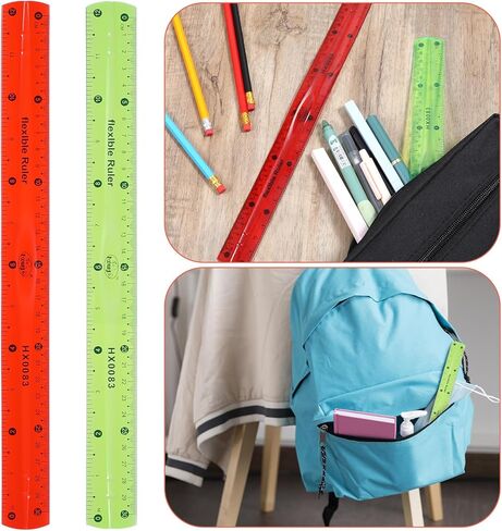 مجموعة مسطرة مرنة مكونة من قطعتين، مسطرة بلاستيكية مقاس 12 بوصة، أداة قياس قابلة للانحناء باللونين الأحمر والأخضر لأدوات صياغة المكتب والمنزل in Kuwait