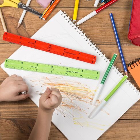 مجموعة مسطرة مرنة مكونة من قطعتين، مسطرة بلاستيكية مقاس 12 بوصة، أداة قياس قابلة للانحناء باللونين الأحمر والأخضر لأدوات صياغة المكتب والمنزل in Kuwait