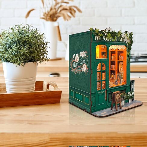 مجموعة زوايا الكتب DIY، ديكور رف كتب مصغر مع أضواء LED، مجموعة حرف خشبية مقطوعة بالليزر للبالغين، هدية إبداعية لعيد الميلاد، عيد الميلاد، غرفة زهور الدفيئة in Kuwait