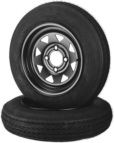 قطعتان من مجموعات إطارات وعجلات المقطورة ST175/80D13، حواف سوداء مقاس 13 بوصة - نطاق تحميل 6PR C - تصميم مسمار 5 العروات 4.5 بوصة - عالي التحمل، مناسب لجميع الأحوال الجوية، سهل التجميع - المرافق، القارب، مقطورات التخييم in Saudi Arabia