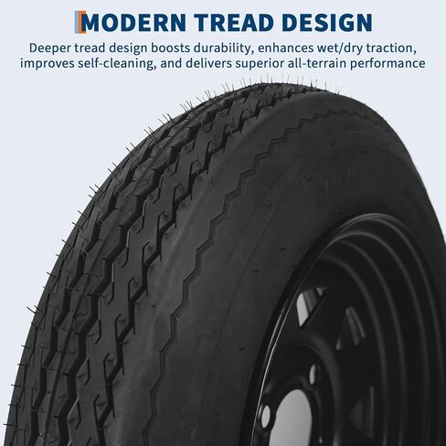 قطعتان من مجموعات إطارات وعجلات المقطورة ST175/80D13، حواف سوداء مقاس 13 بوصة - نطاق تحميل 6PR C - تصميم مسمار 5 العروات 4.5 بوصة - عالي التحمل، مناسب لجميع الأحوال الجوية، سهل التجميع - المرافق، القارب، مقطورات التخييم in Saudi Arabia