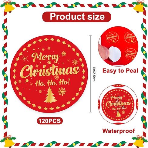 BEISHIDA 200PCS Merry Christmas Gift Stickers, Envelope Seal Round Stickers, 8 Styles Red&White Christmas Tree Snowman Elk Envelope Label Self Adhesive Sealer for Crafts, Cards, Gift Wrapping-1 inch in Saudi Arabia