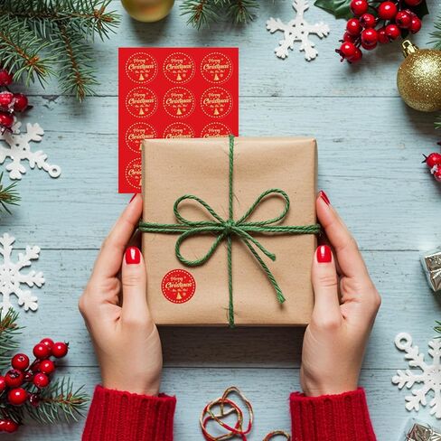 BEISHIDA 200PCS Merry Christmas Gift Stickers, Envelope Seal Round Stickers, 8 Styles Red&White Christmas Tree Snowman Elk Envelope Label Self Adhesive Sealer for Crafts, Cards, Gift Wrapping-1 inch in Saudi Arabia