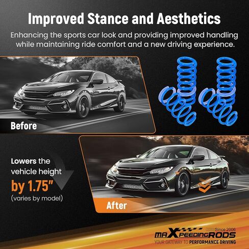 maXpeedingrods Lowering Springs for Ford Mustang Coupe 1979-2004, SAE 9254 High Tensile 1.75" Lowering Coil Springs, Blue in Kuwait